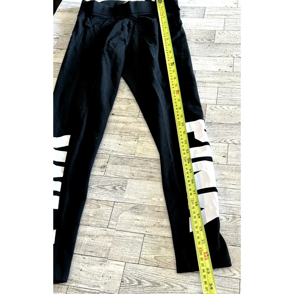 Womens Victoria's Secret Pink Logo Ankle Leggings Black Spell Out on Sides SMALL